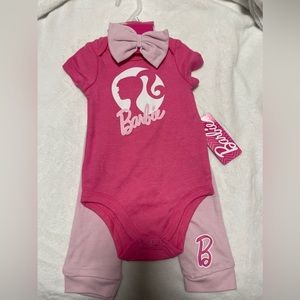 Brand New Baby Girl 6-9 Months Pink Barbie Outfit 3 pc